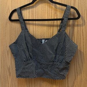 Retrolicious black and white polka dot crop top, size XL